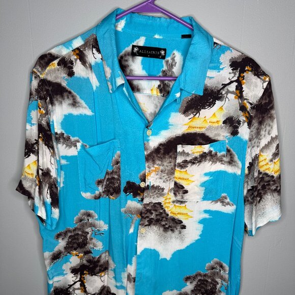 All Saints Standard Fit Blue Resort Shirt - Picture 1 of 6